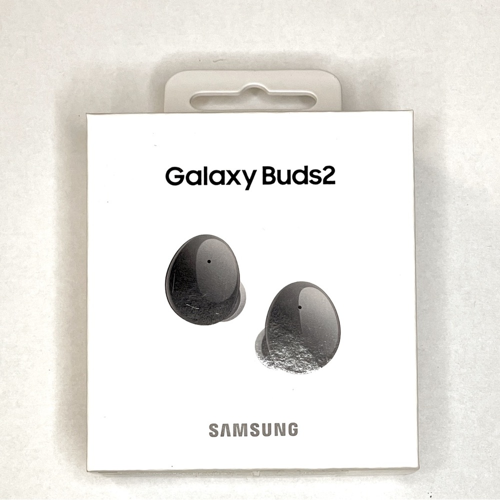 New pair of Galaxy Buds2.  White case. Dark grey ear buds.